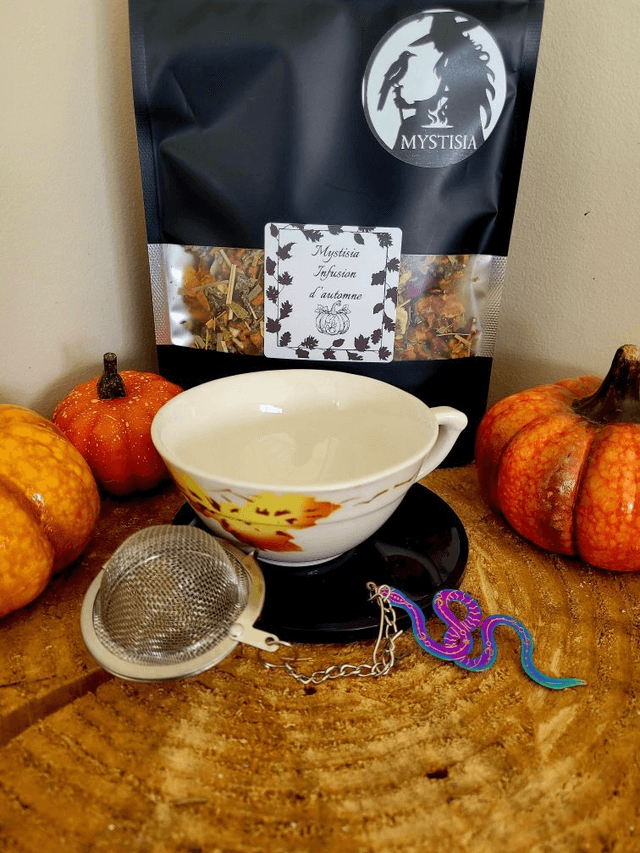 Lot infusion, sa tasse, sa boule à thé avec breloque serpent